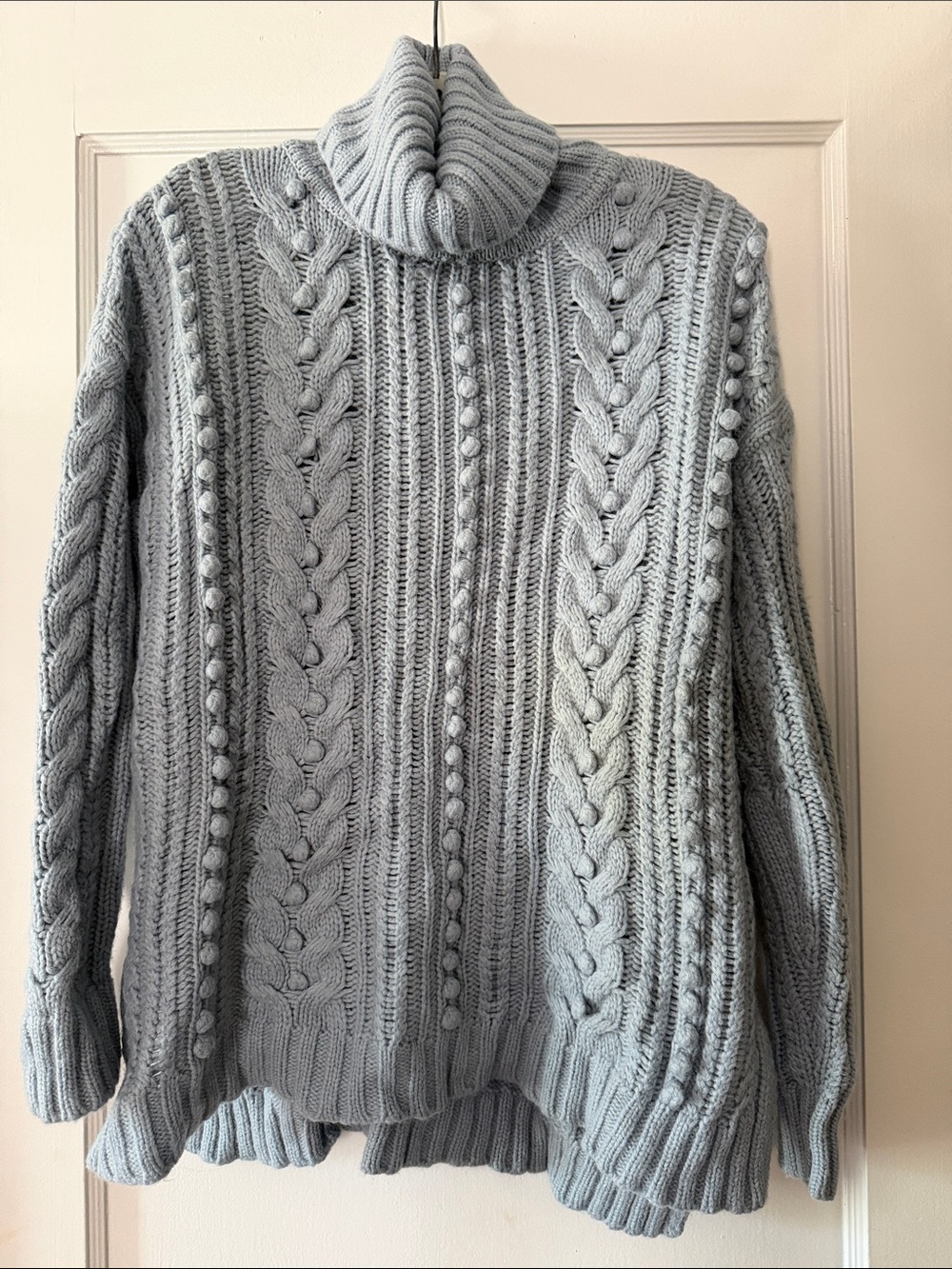 Ann Taylor Light Gray Cable Knit Turtleneck Sweater